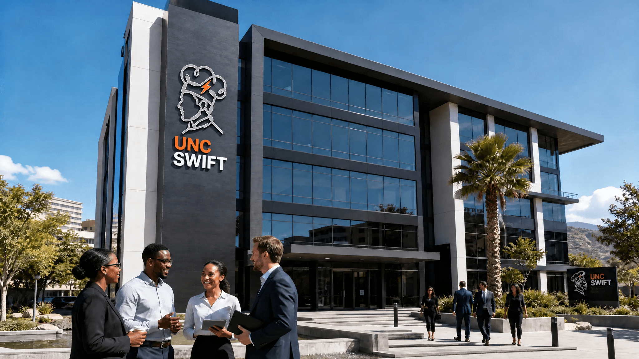 Unc Swift team outside its headquarters